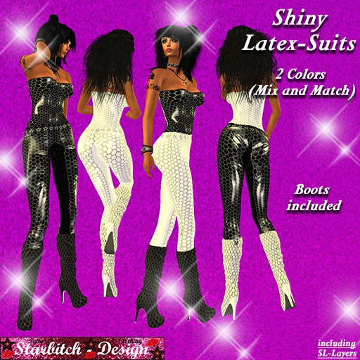 Shiny Latex-Suit Black+White with Boots (including Omega-Applier)
