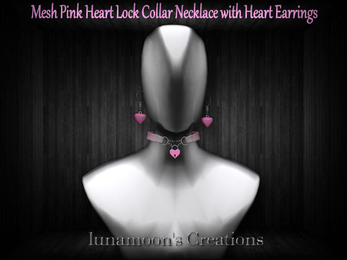 Mesh Pink Heart Collar Necklace with Earrings - Giftboxed