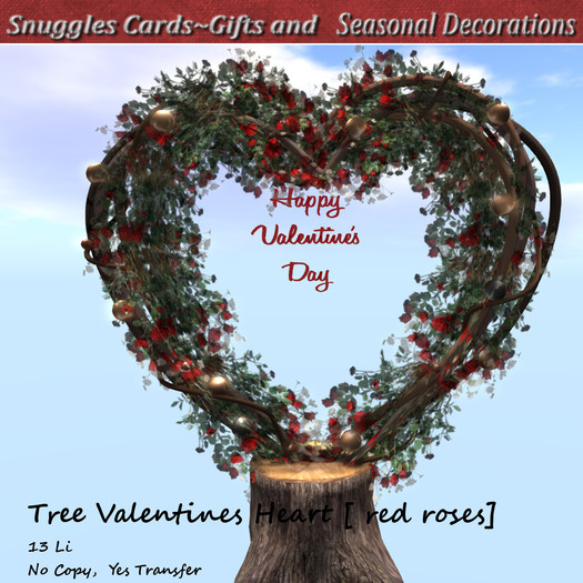 Tree Valentines Heart [ Pink roses] By Snuggles Boxed T