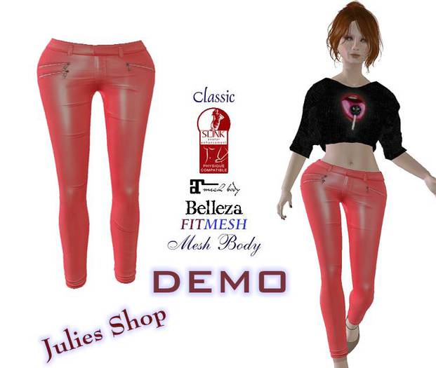 Skinny Leather Pants Red for Classic, Mesh, Belleza, Slink, Maitreya, Fit Mesh DEMO