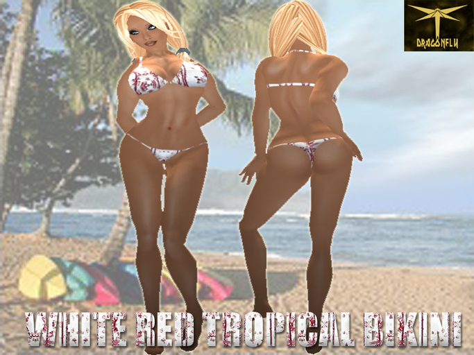 White Red Tropical Bikini DragonFly Designs