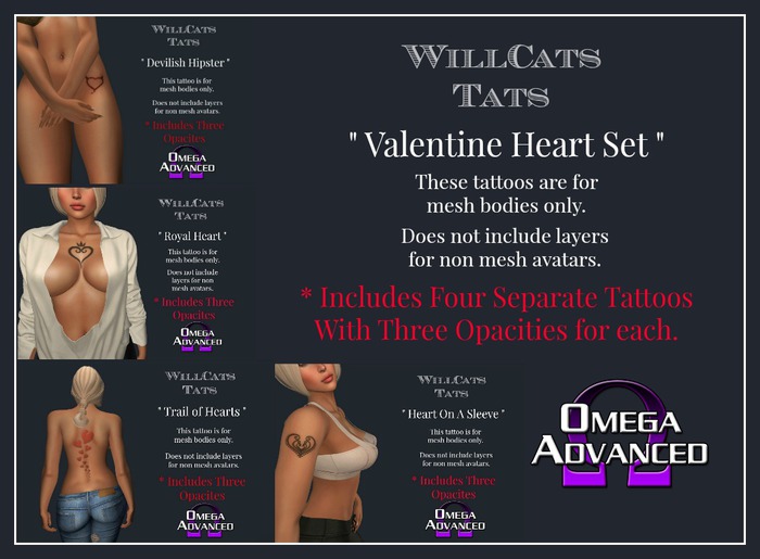 WillCat's Tats  Valentine Heart Tattoo Set