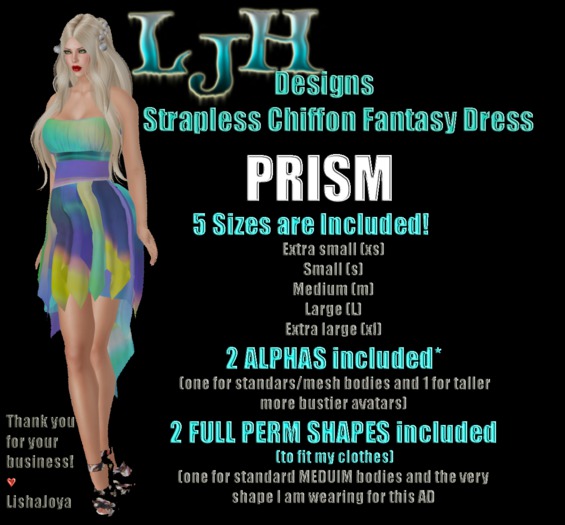 [LJH] Designs Strapless Chiffon Fantasy Dress - PRISM (comes with 2 FULL PERM SHAPES)