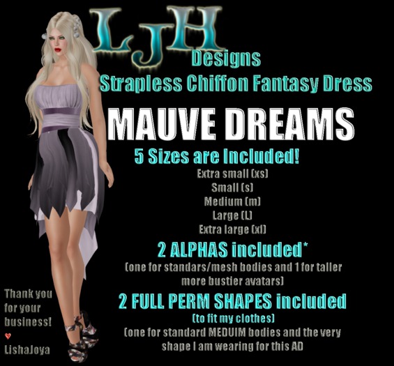 [LJH] Designs Strapless Chiffon Fantasy Dress - MAUVE DREAMS