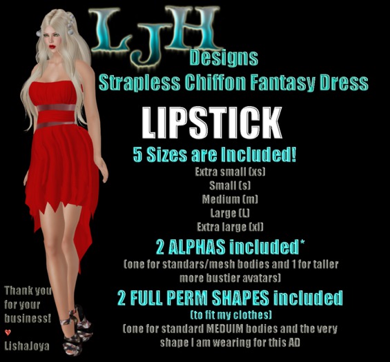 [LJH] Designs Strapless Chiffon Fantasy Dress - LIPSTICK