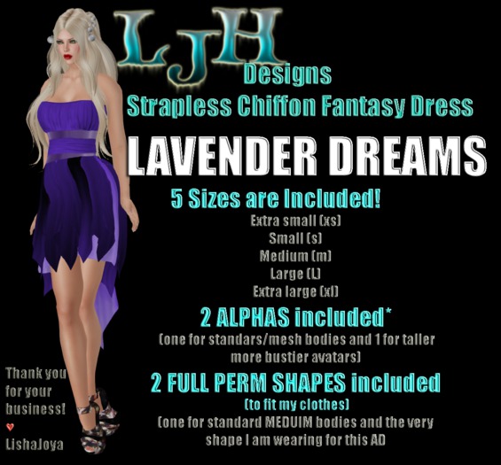 [LJH] Designs Strapless Chiffon Fantasy Dress - LAVENDER DREAMS