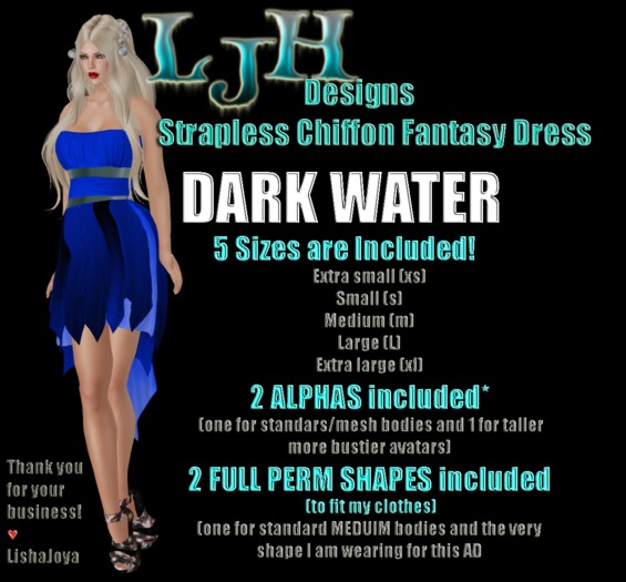 [LJH] Designs Strapless Chiffon Fantasy Dress - DARK WATER
