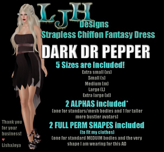 [LJH] Designs Strapless Chiffon Fantasy Dress - DARK DR PEPPER (comes with 2 FULL PERM SHAPES)