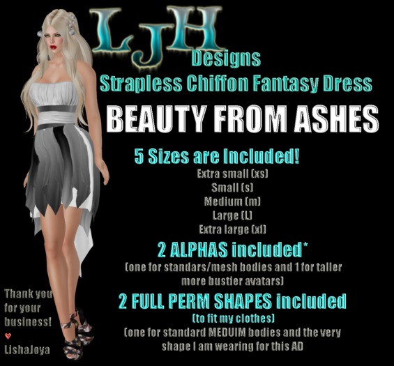 [LJH] Designs Strapless Chiffon Fantasy Dress BEAUTY FROM ASHES
