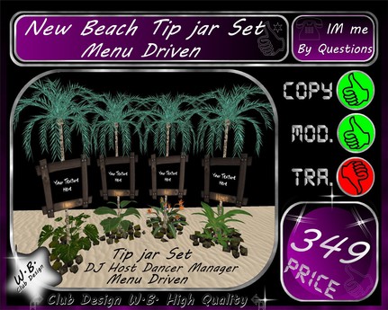 Second Life Marketplace - * New * Beach Tip jar Set * Menu Driven