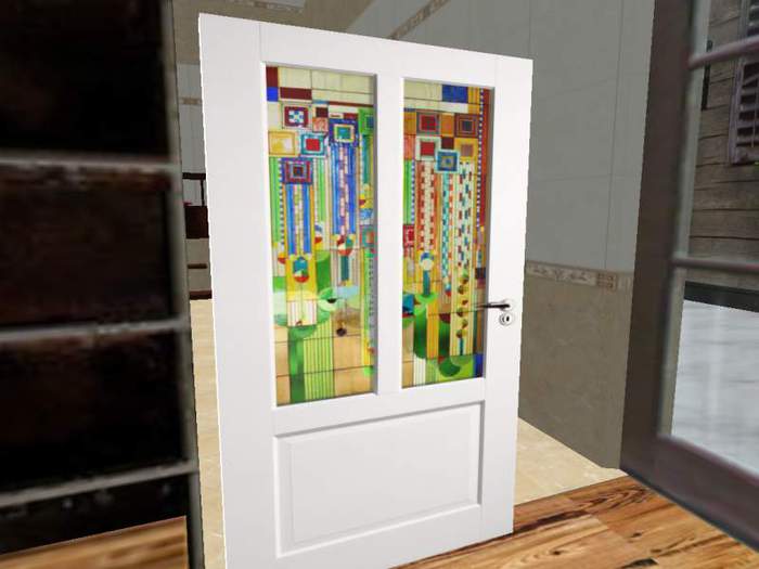 Front white Door with Colour Glass 05 Scripted, Lockable and with sounds (1 prim)