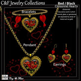 C&F Cloisonne Heart Jewelry Set Red/Black