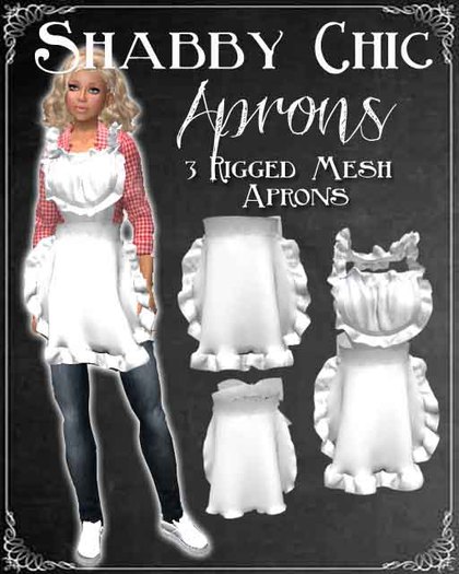 Shabby Chic 3 Rigged Mesh White Aprons