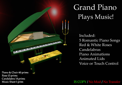 L.L Grand Pianos - Forest Green Edition w. Animations, Music, Roses, Candles