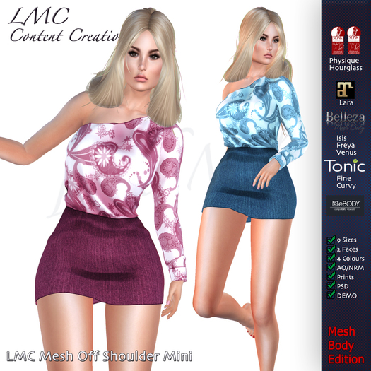 LMC - Off Shoulder Mini - Full Perm mesh Template - Maitreya Belleza Freya Isis Venus SLink Hourglass Tonic eBody