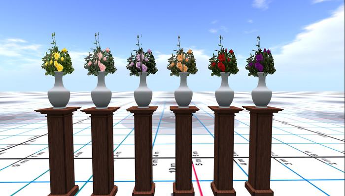 VASES OFF MIXED ROSES ON PLINTH
