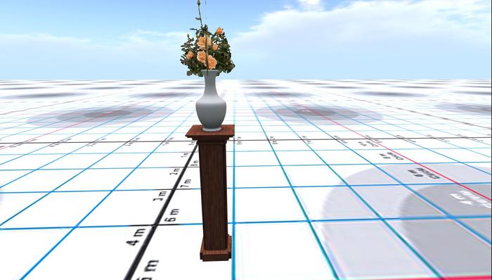 VASE OFF PEACH ROSES ON A PLINTH
