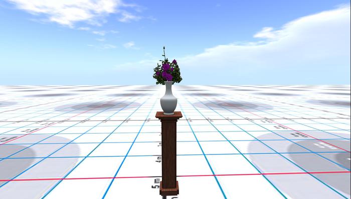 VASE OFF PURPLE ROSES ON A PLINTH