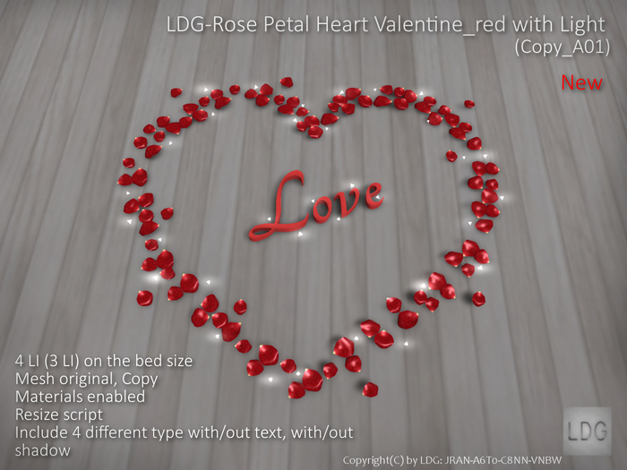 LDG-Copy A01 Rose Petal Heart Valentine No.2 Red with Light