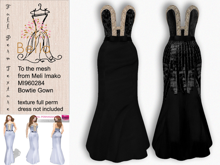 BELLA texture full perm - MI960284 Strapless Bowtie Gown Dress blacks
