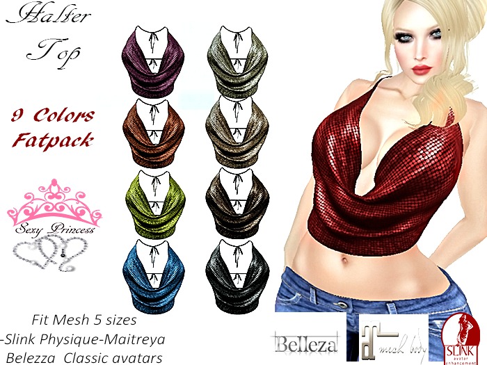 **Sexy Princess** Cowl Neck Halter Crop Top Fatpack