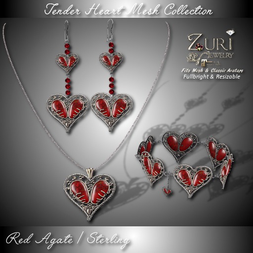 Zuri Rayna-Tender Hearts Mesh Collection-Red Agate/Sterling