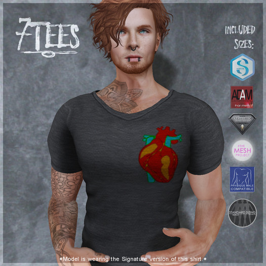 {7Ts} Heart On Tee [5 Mesh Body Sizes/Standard S