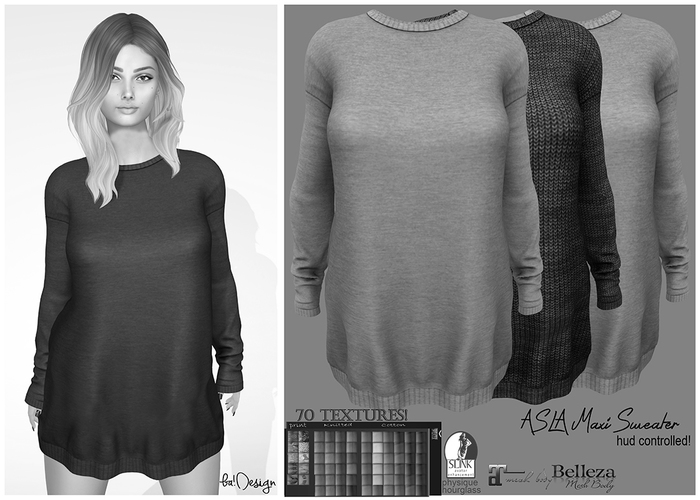 ★ASLA Maxi Sweater 70 Textures!HUD Controlled!#For Mesh Avatar!DEMO★