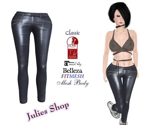 Pantalones de cuero flaco black para clásico, Mesh, Belleza, Slink, Maitreya, Fit Mesh PROMO