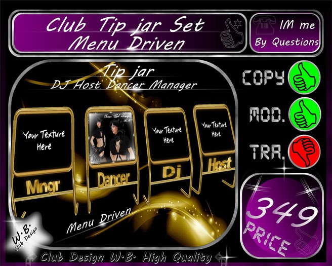 * New Club Tip jar Set * Gold *