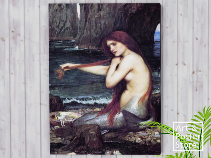 A MERMAID J W Waterhouse | Pre-Raphaelite Painting | Mesh Unframed Canvas