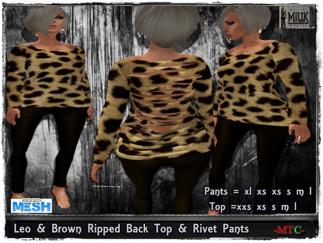 MIUK - Leo & Brown Ripped Back Top & Rivet Pants