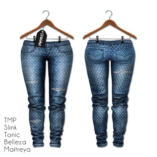 {MYNX} Ripped Jeans - White Polka