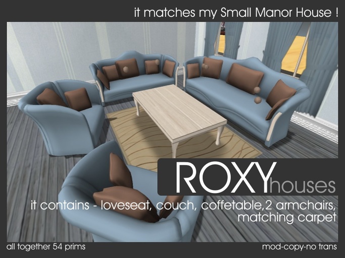ROXY furniture - blue livingroom (54prims) BOXED