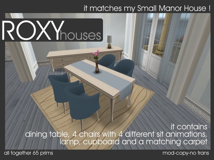 ROXY furniture - blue dining room ( 65prims) BOXED