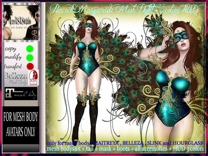 irrISIStible : PEACOCK CARNIVAL MASQUERADE MESH OUTFIT +3 COLORS HUD