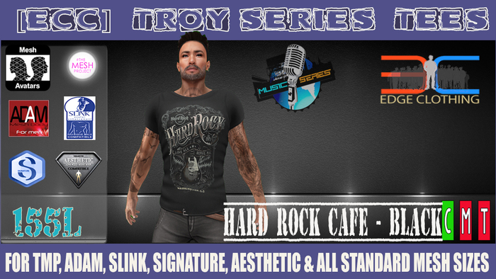 [ECC] TROY SERIES TEES-HARD ROCK CAFE - BLACK