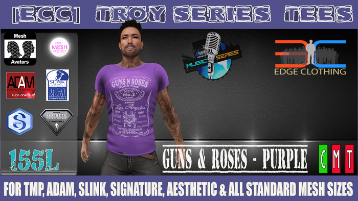 [ECC] TROY SERIES TEES-GUNS & ROSES-PURPLE