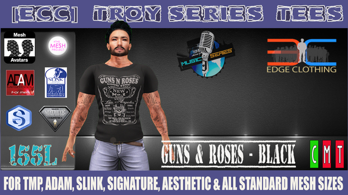 [ECC] TROY SERIES TEES-GUNS & ROSES-BLACK