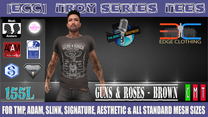 [ECC] TROY SERIES TEES-GUNS & ROSES-BROWN