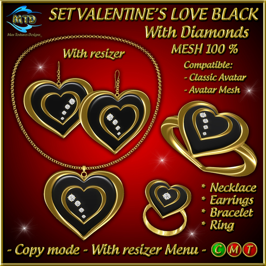 SET JEWELRY VALENTINE'S LOVE BLACK & DIAMONDS - With Resizer