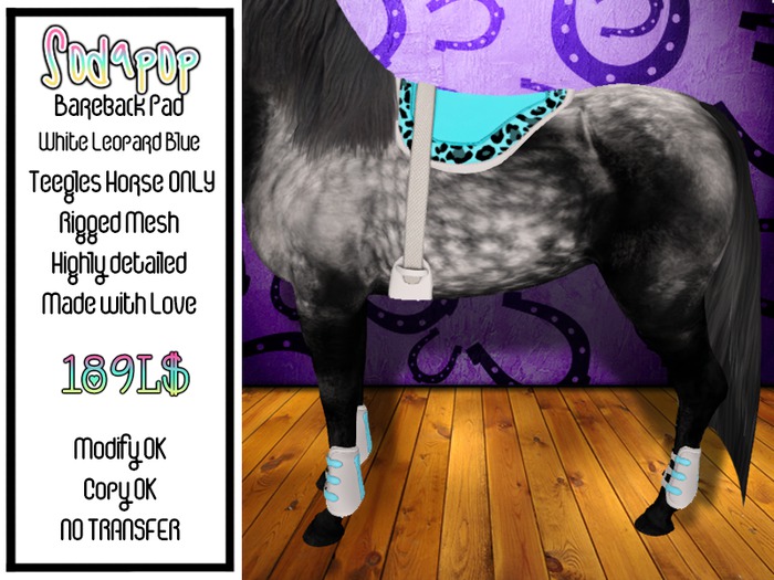 Bareback Pad - White Blue Leopard