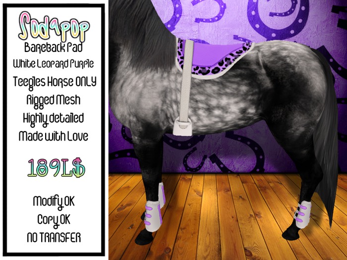 Sodapop - Bareback Pad - White Purple Leopard