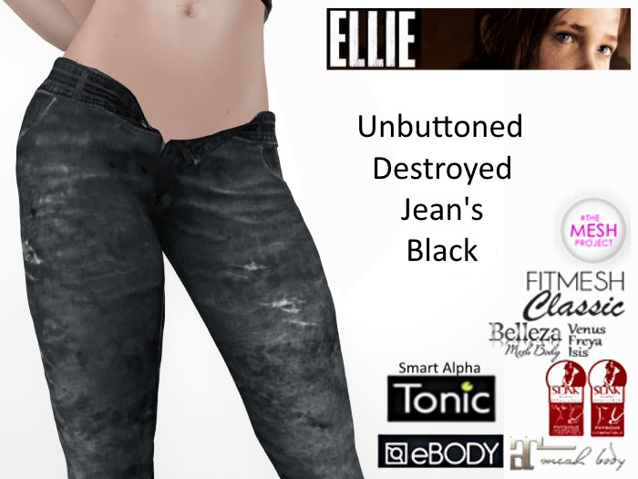 ELLIE Destroyed Unbutton Jeans Black