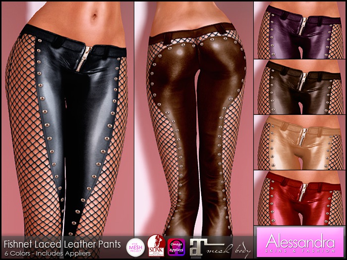 ALESSANDRA - Fishnet Laced Leather Pants (6 Colors)
