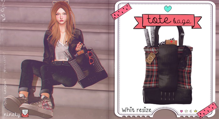 ninety - ToteBag Winter  Plaid  Mesh ( 3 animation )
