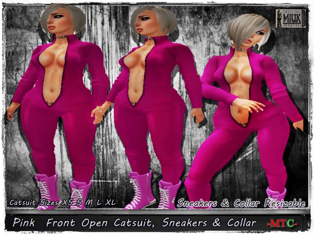 MIUK -. Pink  Front Zip Open Catsuit  Sneakers  & Collar