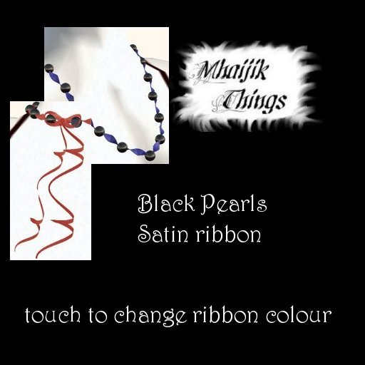 Black Pearls on ribbon bowed Necklace