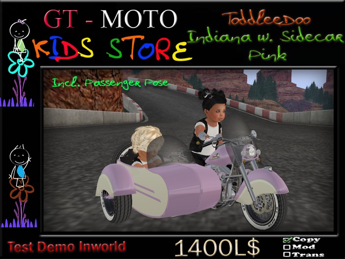 GT - MOTO Kids Indiana Sidecar Pink ToddleDoo (BOX)
