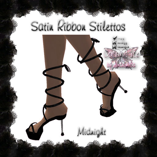 Satin Ribbon Stilettos (Midnight)